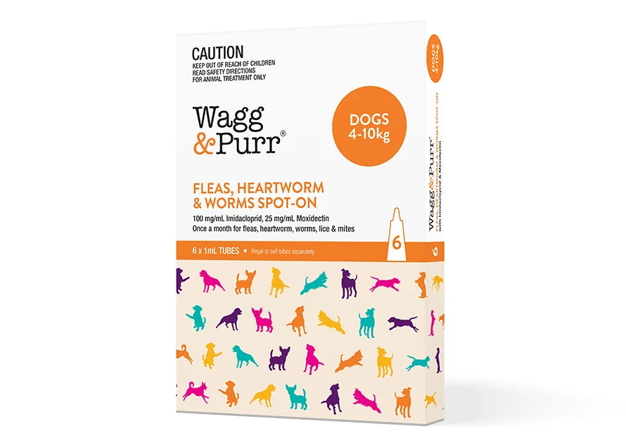 Wagg & Purr Fleas, Heartworm and Worms Orange Imidacloprid Moxidectin Spot On Dog 4-10kg