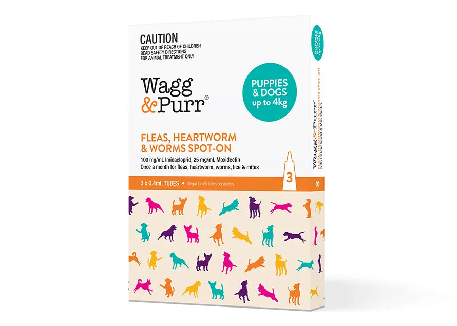 Wagg & Purr Fleas, Heartworm and Worms Orange Imidacloprid Moxidectin Spot On Dog 0-4kg 3 pack